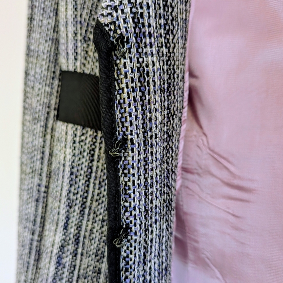 VTG 90s Silk Women Black and Indigo Blue Textured Blazer Luxury Academia Career - Picture 9 of 12